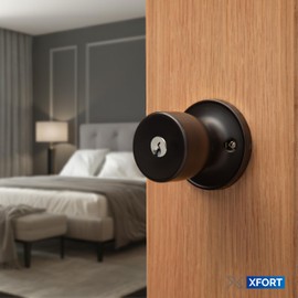 XFORT Tulip Entrance Knob Set Matt Black, Door Knob with Lock for Internal Wooden Doors