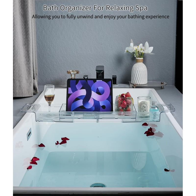 Bathtub Caddy Tray,Adjustable Bathtub Tray Table, Bath Organizer for Relaxing
