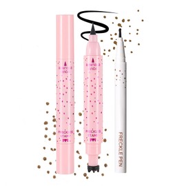 Prreal 2 in 1 Eyeliner Freckle Pen, 2 Pieces Freckle Stamp and Black Liquid Eyeliner, Natural Lifelike Freckles Makeup, Soft Dot Pen Magic Fake Freckles Waterproof Longlasting, Medium Brown