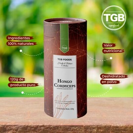 TGB SUPERFOODS Hongo Cordyceps, Deshidratado en Polvo, 120 g | Hongo Adaptógeno | Superalimento Puro, Natural y Simple | Suplemento de Hongos con Nutrientes y Proteínas, Energía y Rendimiento Físico