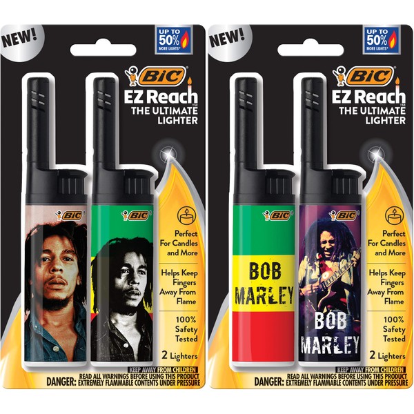 BIC EZ Reach Lighter, Bob Marley, 4-Pack (Assortment of Designs Will Vary)
