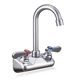 Sepaitek Leak-Free Kitchen Faucet Wall Mount 4" Center, Commercial Sink Faucet for Restaurant Triple 3 Compartment Sink, 3-1/2 Gooseneck 2 Hole Industrial Laundry Bar Hand Sink Faucet, Brass