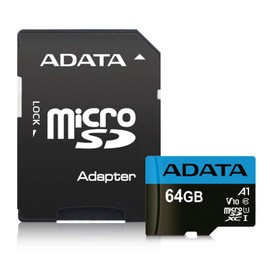 ADATA 64 GB Tarjeta de Memoria Micro SDXC con Adaptador Color Negro con Azul A1 (Clase 10)