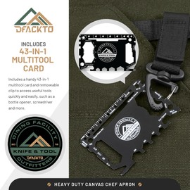 DFACKTO Canvas Chef Apron – Cross Back Straps Mens Apron for Butcher, Bartender, Grilling, BBQ, Kitchen, Workshop & Artist – Heavy Duty with Tactical Buckle, Multitool Card, & Large Pockets – OD Green