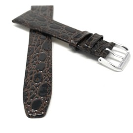 Bandini Italian Leather Watch Strap - Brown - Crocodile Pattern - Slim - 18mm Watch Band