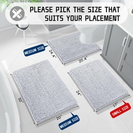 Yimobra Bathroom Rug Mat, 32'' x 20'', Luxury Chenille Shaggy Bath Rugs, Extra Soft & Thick, Absorbent Water, Non-Slip, Machine Washable, Bath Mats for Bath Floor,Tub and Shower, Silver