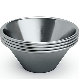 Pro Grade, Stainless Steel 1.5oz Sauce Cups 4 pack. Reusable, Stackable Metal Portion Containers for Sampling, Salad Dressing, Sides or Dipping Sauces. Small Ramekins for Restaurant, Catering or Deli