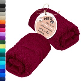 Lashuma Washcloth 30 x 30 cm Cherry Red, London Set of 2 Small Cotton Hand Towels, Ideal for Baby, Children and as a Face Towel