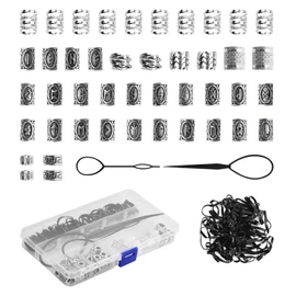 Kioiner Viking Beard Beads Kit, 44 Pcs Metal Norse Viking Rune Beads with Quick Beader and Rubber Bands, Hair Beard Beads for Hair Beard Braiding Jewelry Bracelet Pendant Necklace Jewelry DIY
