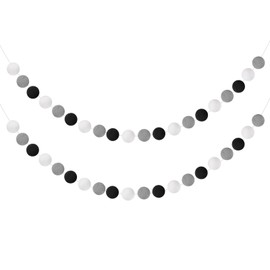 sourcing map 2pcs Pom Pom Garland 6.6 ft 20 Balls Colorful Felt Ball Garland for Wall Christmas Tree Decor Birthday Banner Easter Party Decorations, Black, White, Grey