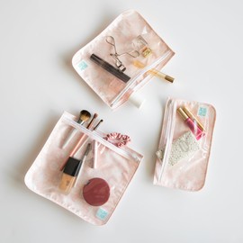 Bumkins Travel Bag, Toiletry, TSA Approved Pouch, Zip Bag, Quart Size Airline Compliant, Clear-Sided, Baby, Diaper Bag Organization, Makeup, Accessories, Packing, Set of 3 Sizes, Floral Gray