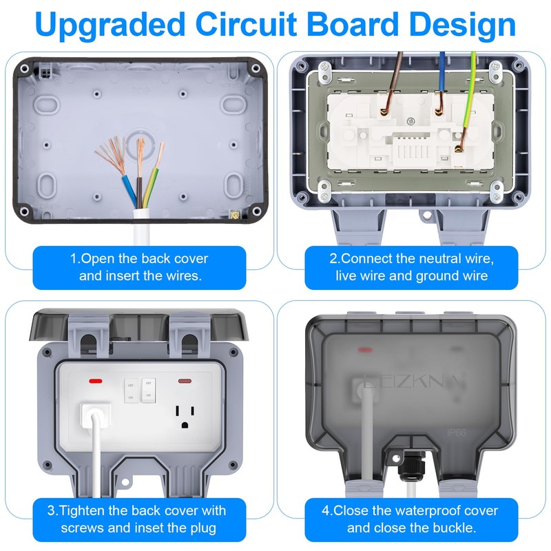 Double Outdoor Outlet with Cover IP66 Waterproof Outdside Plug Socket