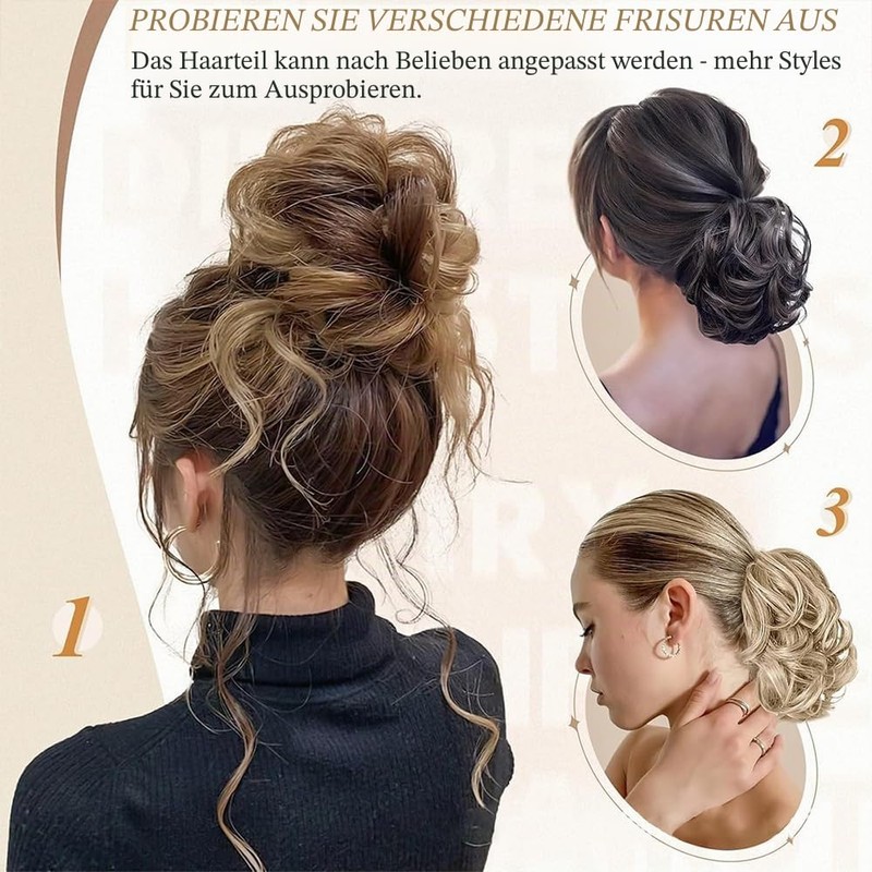 XFSRG Real Hair Extensions with Clip Messy Hair Bun for