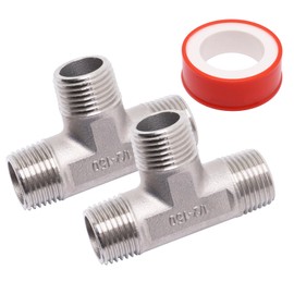 Sydien Tee Pipe Fittings 304 Stainless Steel Tee 1/2" x 1/2" x 1/2" Male NPT Thread Adapter T Shaped 3 Way Cast Pipe Fitting, 2 Pack