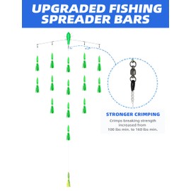 BLUEWING 36" Upgraded Fishing Spreader Bar Starboard Walker Offshore Trolling Spreader Bar with 6" Bulb Squids and 316 Stainless Steel Rod for Wahoo Tuna Marlin Mahi Mahi, Green