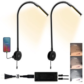 VST Books Lights for Headboard, Bedside Wall Mounted Reading Lamp, Reading Light Touch to Adjust Color Temp (3000K/4000K/6000K) and Brightness, USB/Type-C Charging Ports, 20W Driver, ETL-Listed