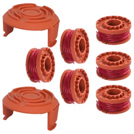 6 Thread Spools, 2 Spool Covers Compatible with Worx Grass Trimmer WG180 / WG163 / WG175, Diameter 1.65 mm, 3 Metres, Grass Trimmer Replacement Spool Replacement Spool