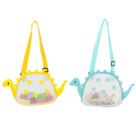 Dinosaur Mesh Beach Bag for Kids Shell Collecting Totes Portable Beach Holding Bag for Boys and Girls