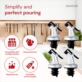 GWOZI Olive Oil Dispenser Spout - Plastic Olive Oil Spout 6 Pcs - Oil Bottle Spout with Dust Caps - Leakproof Pourer Spouts for Oil, Vinegar, Wine, Liquor, Syrup, Juice