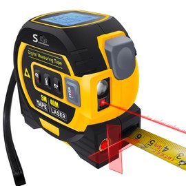 Fitdays 4-in-1 Laser Tape Measure with Large LCD Display, Digital Laser Meter in ft/m Scales up to 40 m with Calculations, Tape Measure 5 m, Cross Laser for Horizontal / Countersink Rights, Yellow HS