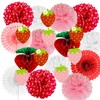 Strawberry Party Decorations Red Pink White Tissue Pom Poms Fans Honeycom Balls Lanterns Garland Classroom Berry Sweet Fruits 1st One Birthday Bridal Girls Classroom Girls Berry Theme Decor Supplies