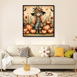 Scarecrow Pumpkin Diamond Art Kits for Adults, 5D Pumpkin Diamond Painting Kits for Adults Beginners DIY Full Round Drill Diamond Dot Painting Gem Art Kits for Adult,Home Wall Decor 13.8x13.8 in