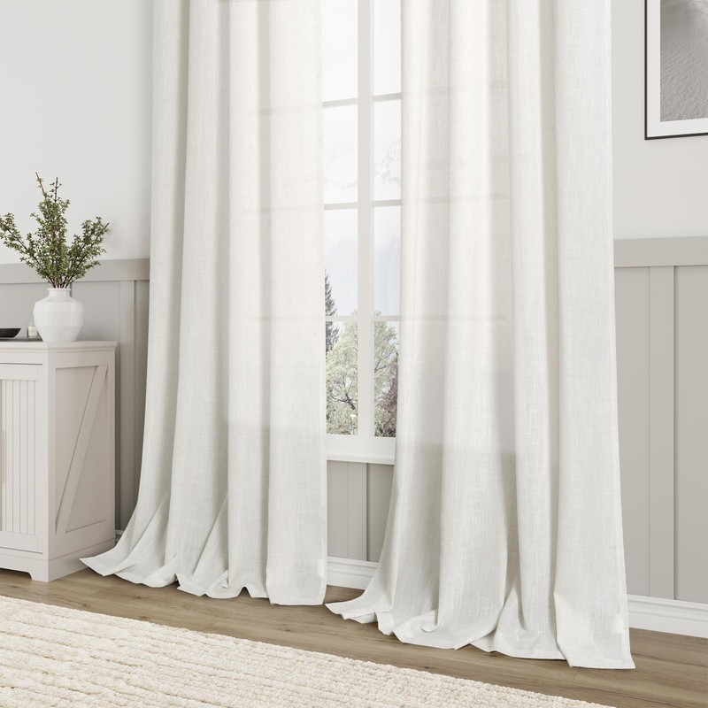 Natural Linen Curtains 84 Inch Length 2 Panels Cream White
