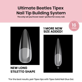 beetles Gel Polish Beetles Tipex Instant Apex Nail Tips, Long Stiletto Half Matte Full Cover Acrylic Nails, Pre-Building & Pre-Etched Thicker Gel Nail Tips Strong False Nail Extension for Flat Nails 192Pcs 16 Sizes