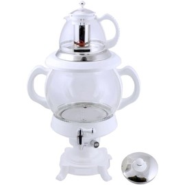 Electric Samovar Digital Display Russian Persian Turkish Tea Maker Water Kettle Glass Teapot 5+1=6 Liter 110V 1100w Auto Shut Off, Keep Warm White