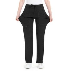 QBK Yoga Scrub Pants Women Mid Rise Yoga Work Pants- Five Pocket Cargo Scrub Pant (Medium, Black-Petite)