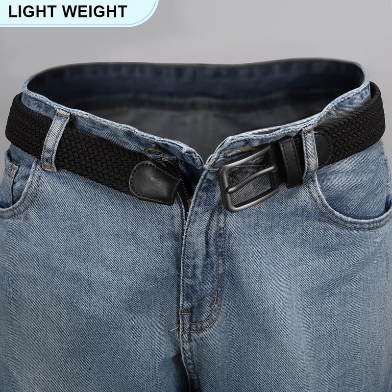 DOOPAI Mens Braided Stretch Belt Elastic Woven Belt Casual Fabric