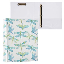 Teal Green Dragonflies 3 Ring Binder 1.5" Decorative D-Ring Binder with Clipboard&3 Clear Pockets, Holds 200 Sheets A4 Size Paper Waterproof Binders for School Home Office