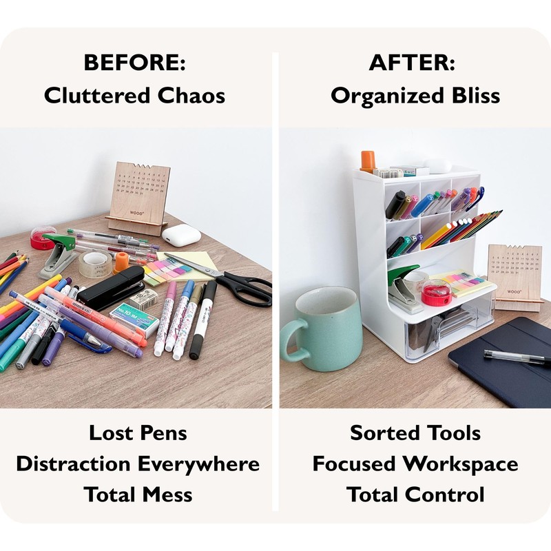 ADVEXGP Desk Tidy Organiser, Pen Holder with Drawer, Stationery &