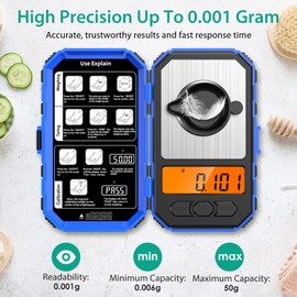 ORIA Digital Pocket Scale, 50g/0.001g Professional Milligram Scale, Portable Kitchen Scale with 6 Units, Calibration Weight, Backlight, Tare Function, Mini Scale for Food,Tablets, Jewelry -Blue