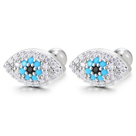 Evil Eye Protection Stud Earrings with Pave Cubic Zirconia, Screw Back, Womens