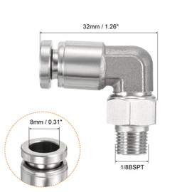 PATIKIL Push to Connect Fitting Elbow 5/16 Inch Tube OD 1/8 BSPT Male Thread, 2 Pack 304 Stainless Steel Right Angle Hose Pipe Connector, Silver