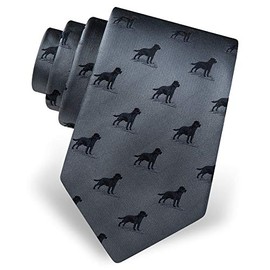 Mens 100% Silk Gray with Black Labrador Lab Dog Animal Tie Necktie