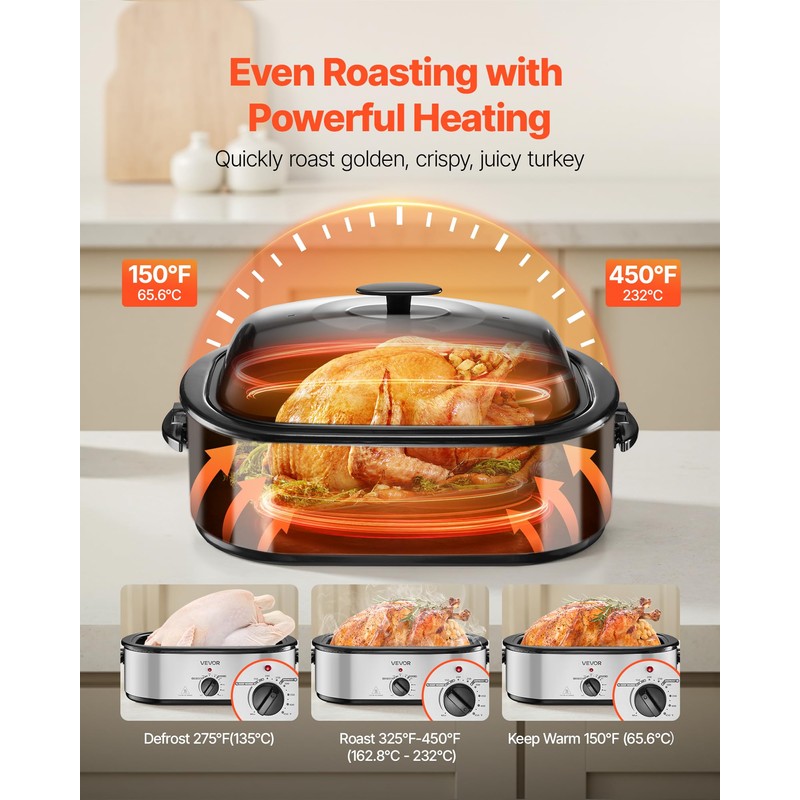 VEVOR Roaster Oven, 20QT Electric Roasting Pan, 150-450℉ Adjustable Temperature
