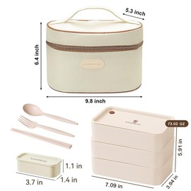 LANSKYWARE 3 Layer Japanese Lunch Box with Chopsticks, Microwave Safe Bento Lunch Box with Bag and Utensils, Leakproof Stackable BPA-Free Lunch Containers for Adults