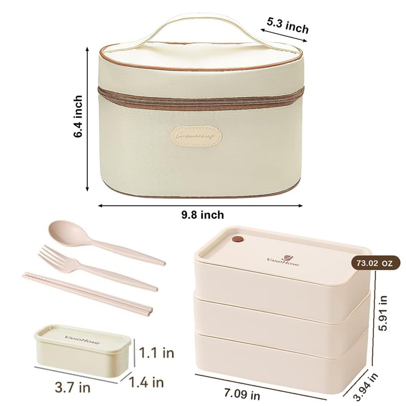 LANSKYWARE 3 Layer Japanese Lunch Box with Chopsticks, Microwave Safe