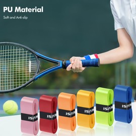 poeland 6 Pack Multicolored Racquet Overgrip, Anti Slip Racket Grip Tape, Absorbent Overgrips for Tennis, Badminton, Pickball (Purple, Gray, Black, Turquoise)