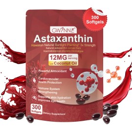 Gwynne Astaxantina 12 Mg 300 Cpsulas,astaxantina Antioxidant From Fresh Haematococcus Pluvialis,apoya La Salud Ocular, Articular Y Cutnea             