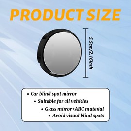 Kutyun 2PCS Blind Spot Mirror, Side View Mirror, 360° Wide Angle Adjustable Car Convex Mirrors, 2.17" HD Glass Rear View Mirror with Reusable Suction Cup Universal for Car SUV Truck (Black)