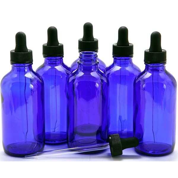 Vivaplex, 6, Cobalt Blue, 4 oz Glass Bottles, with Glass Eye Droppers