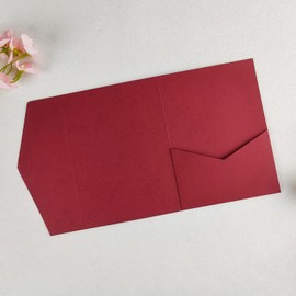 20 PCS Burgundy Tri-fold Laser Cut Wedding Invitation Pockets for 5x7 Wedding Cards Bridal Shower Engagement Quinceanera Invitation (Burgundy)