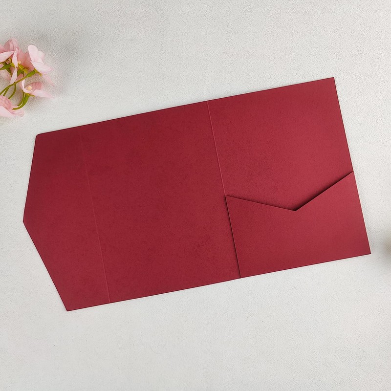20 PCS Burgundy Tri-fold Laser Cut Wedding Invitation Pockets for