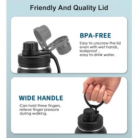 Koodee Insulated Water Bottle, 22 oz Stainless Steel Double Wall Vacuum Wide Mouth Sport Bottle with Leakproof Spout Lid (Black)