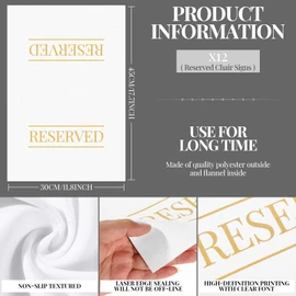 Reserved Chair Signs Church Pew Reserved Sign Reserved Seating Placeholder with Printed Words for Weddings Parties Celebrations Receptions Church or Event (White, Gold, 12 Pcs)