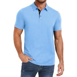PEGENO Collared Shirts Spring Mens Golf Polo Shirts Performance Polo Shirts for Men Mens (Light Blue-US Medium)