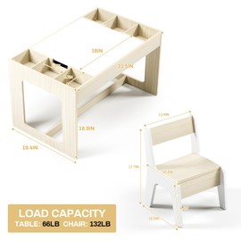 Kids Table and Chair Set, 3 in 1 Wooden Activity Desk w/Blackboard, Storage Space, 2 in 1 Removable Tabletop, Toddler Drawing, Reading, Playing, Art Craft, for Nursery, Playroom (Natural)